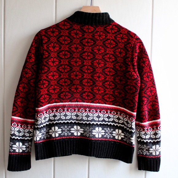 1990s Vintage Nordic Fair Isle Zip-up Cardigan Sweater Chenille Ladies Petite - Picture 9 of 10